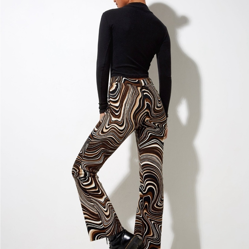 Motel Rocks Black and Brown Pants with Psychedelic Pattern Highwaisted - Picture 3 of 5